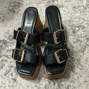 Schutz Black Kayleigh Leather Sandal